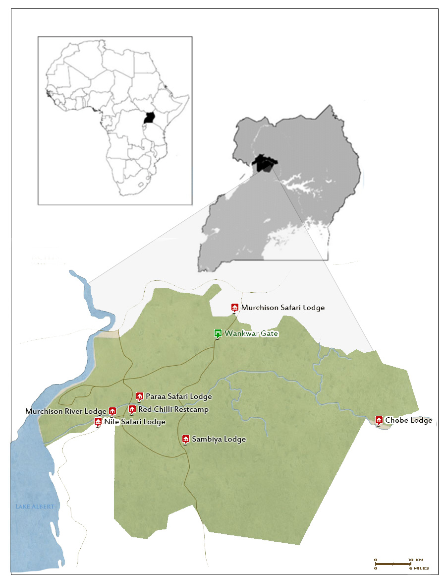 Murchison falls national park on the map - uganda